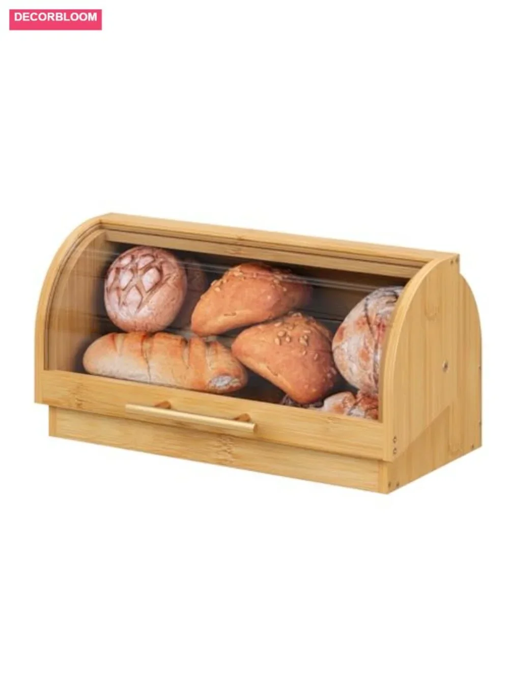 Roll Top Bread Box Bamboo Storage with Acrylic Door